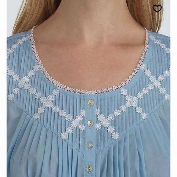 Eileen West Cotton Lace Trim Sleeveless Short Nightgown in Blue Size XL - Picture 2 of 10